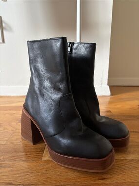 Free People Ruby Platform Ankle Boots in Washed Black